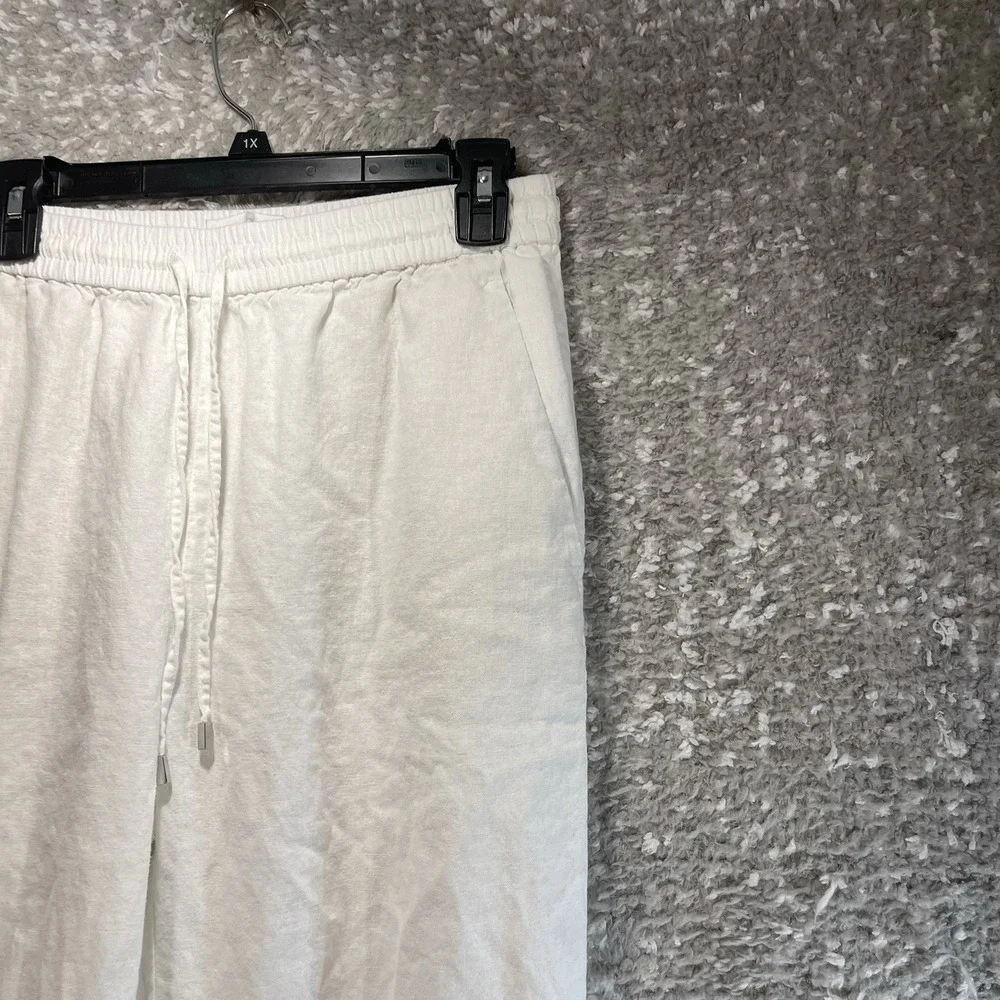 ZARA Linen Blend Wide Leg Pull On Pants M Beach Lagenloonk Coastal Preppy Pocket